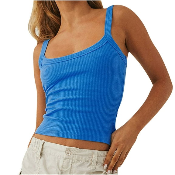 Mittory Women Spaghetti Strap Crop Tops Summer Ribbed Tank Tops Scoop Neck Camisole Sleeveless Slim Fit Cami