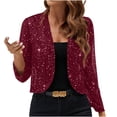 thumbnail image 1 of Mittory Women Sparkly Sequin Open Front Cropped Jacket, Long Sleeve V-Neck Glitter Party Casual Short Outerwear Coat, 1 of 8