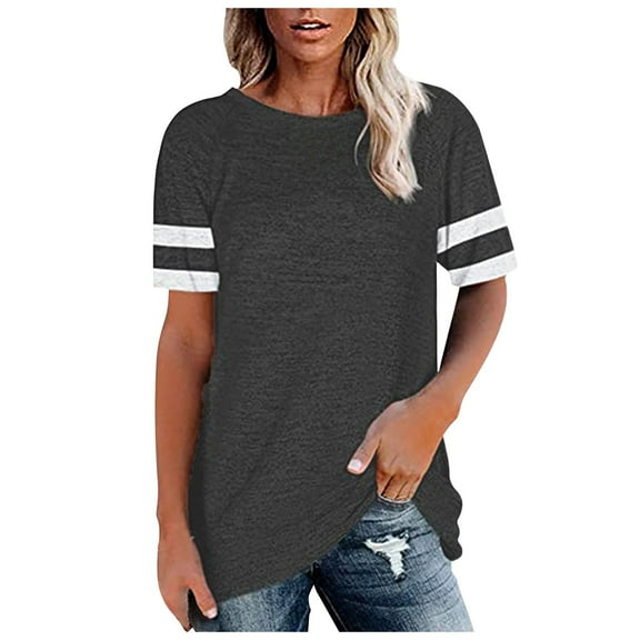 Mittory Women Summer Casual Shirts Short Sleeve Striped Tunic Tops Crew Neck Tee Tshirt Blouses