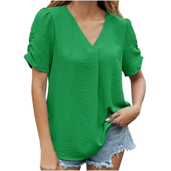 Mittory Women Summer Casual Short Sleeve T-shirts V Neck Tops Short Sleeve Loose Fit Tunic Blouses