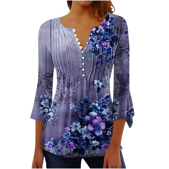 Mittory Women Summer T Shirt Button Down V Neck Floral Print Tops Short Sleeve Casual Loose Dressy Tunic Blouses