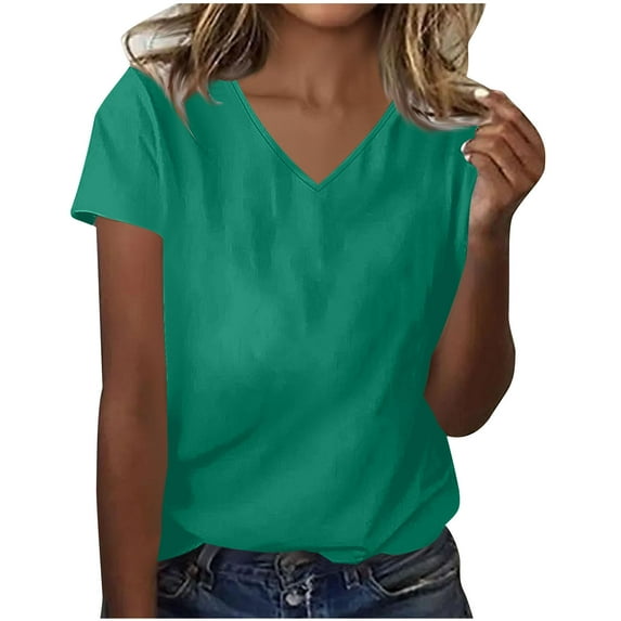 Mittory Women Summer Tops Cotton V Neck Short Sleeve T Shirts for Women Plain T-Shirt Basic Tees