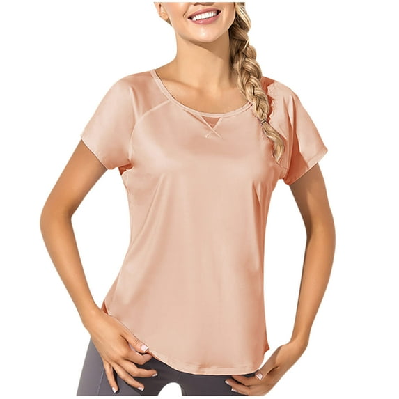 Mittory Women T Shirts Quick Dry Running Gym Sport T Shirts Solid Color Summer Tunic Tops Breathable Short Sleeve