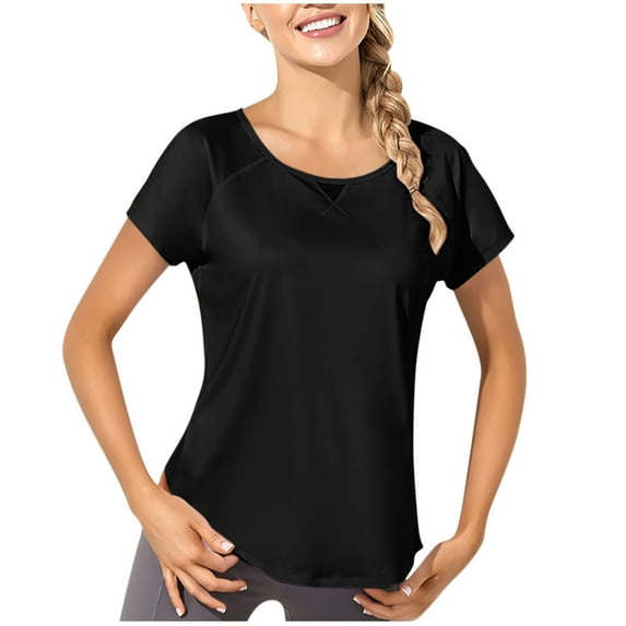 Mittory Women T Shirts Quick Dry Running Gym Sport T Shirts Solid Color Summer Tunic Tops Breathable Short Sleeve