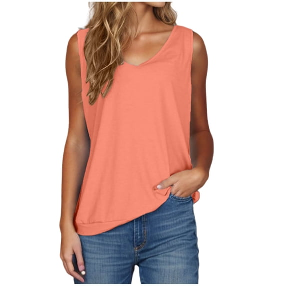 Mittory Women V Neck Curved Hem Tank Tops Summer Casual Sleeveless Loose Fit Tunic Tops