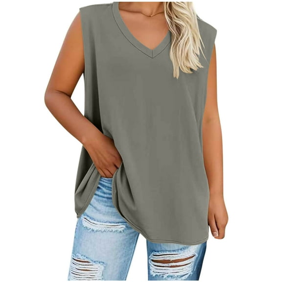 Mittory Women V Neck Tank Tops Summer Loose Casual Basic Solid Color Sleeveless Shirts Tunic Tops