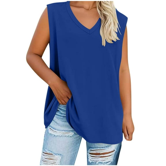 Mittory Women V Neck Tank Tops Summer Loose Casual Basic Solid Color Sleeveless Shirts Tunic Tops