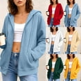 thumbnail image 1 of Mittory Women Zip Up Hoodie Jacket, Drawstring Hood Side Pockets Long Sleeve Loose Fit Solid Casual Sweatshirt Coat, 1 of 7