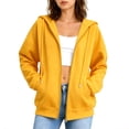 thumbnail image 1 of Mittory Women Zip Up Hoodie Jacket, Drawstring Hood Side Pockets Long Sleeve Loose Fit Solid Casual Sweatshirt Coat, 1 of 7