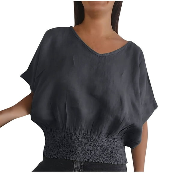 Mittory Women's Batwing Blouses V Neck Short Sleeve Loose Summer Dolman Tops Business Casual T-Shirts