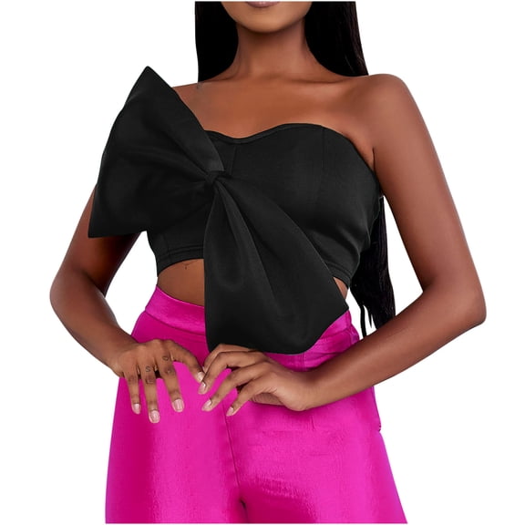 Mittory Women's Bow Tie Tube Tops Bra Strapless Backless Crop Strapless Sleeveless Tank Tops