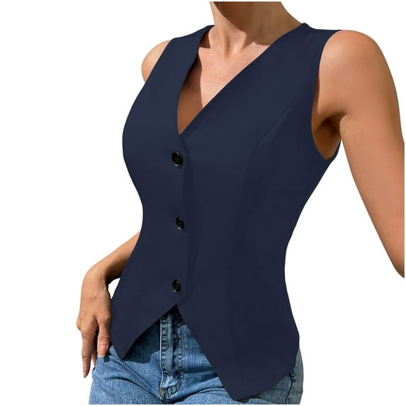 Mittory Women's Business Button Up V Neck Vest Casual Fully Lined Sleeveless Jacket Waistcoat with Pocket