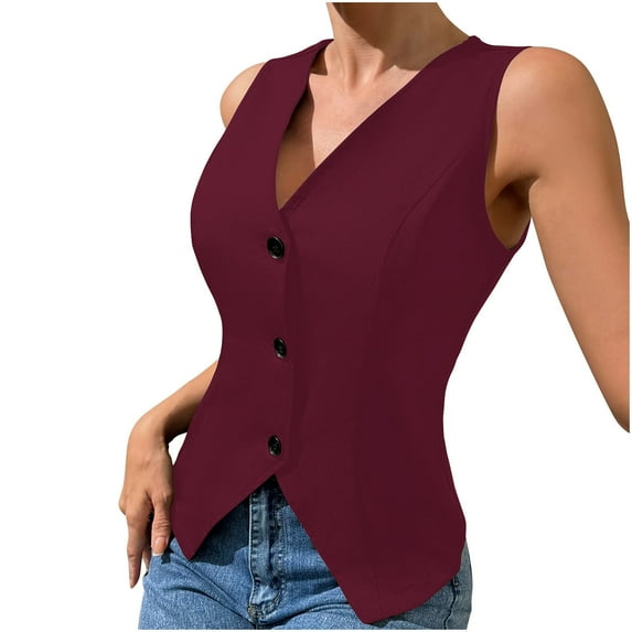 Mittory Women's Business Button Up V Neck Vest Casual Fully Lined Sleeveless Jacket Waistcoat with Pocket