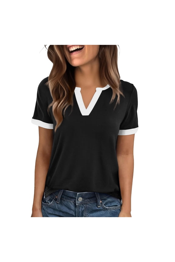 Women's Button-Down Blouse, Short Sleeve V-Neck Dress Shirt for Business Casual & Work
