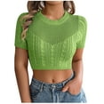 thumbnail image 1 of Mittory Women's Cable Knitted Hollow Cropped Tops Casual Crewneck Short Sleeve Summer Going Out Shirts, 1 of 5
