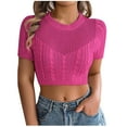 thumbnail image 1 of Mittory Women's Cable Knitted Hollow Cropped Tops Casual Crewneck Short Sleeve Summer Going Out Shirts, 1 of 6