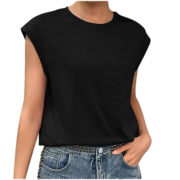 Mittory Women's Cap Sleeve Tank Top Crew Neck T Shirts Loose Fit Basic Summer Casual Tee Tops