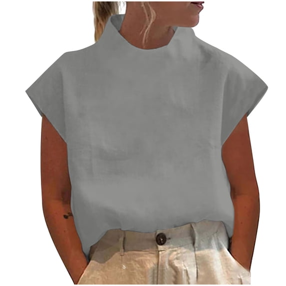 Mittory Women's Cap Sleeve Tank Tops Summer Crew Neck T Shirts Basic Loose Fit Solid Tee