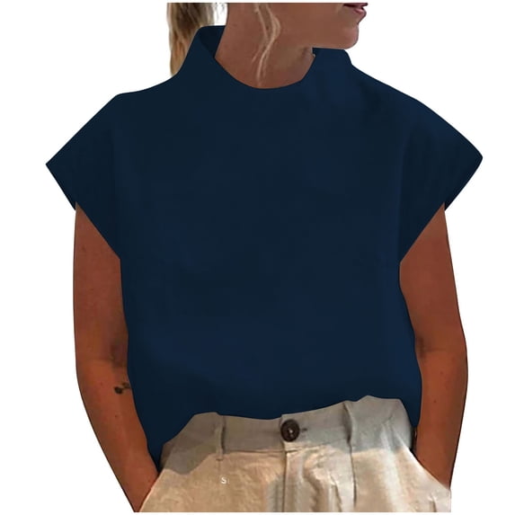 Mittory Women's Cap Sleeve Tank Tops Summer Crew Neck T Shirts Basic Loose Fit Solid Tee