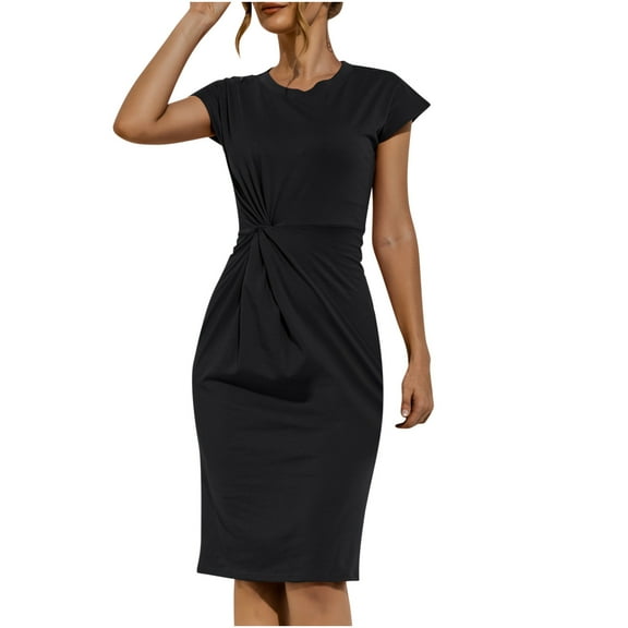 Mittory Women’s Casual Bodycon Tie Waist Cap Sleeve Cotton T Shirt Dress