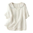 thumbnail image 1 of Mittory Women's Casual Cotton Linen Button Up Lapel Doll Collar Shirt Spring Summer Ruffled Half Sleeve Loose Blouse Top, 1 of 6