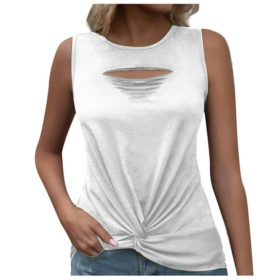 Mittory Women's Casual Crewneck Cut Out Twist Front Sleeveless Tank Top Blouse Shirt