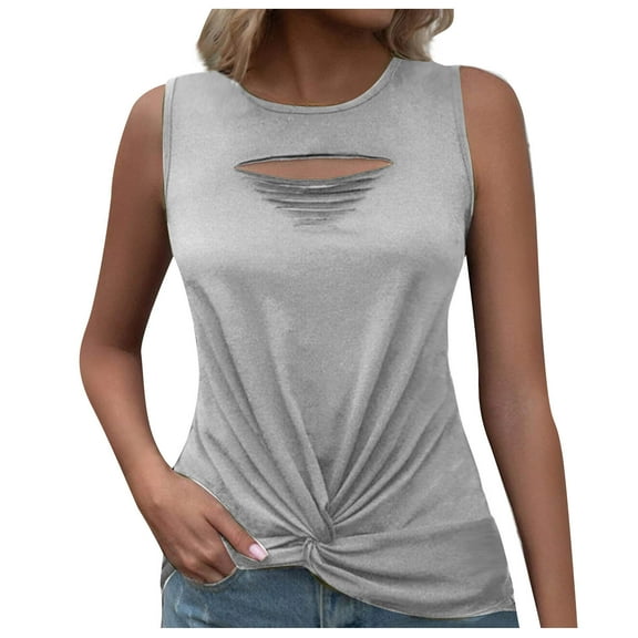 Mittory Women's Casual Crewneck Cut Out Twist Front Sleeveless Tank Top Blouse Shirt