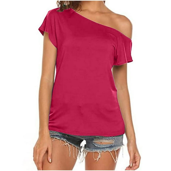 Mittory Women's Casual Off The Shoulder Tops Short Sleeve T Shirts Loose Summer Blouse Shirt