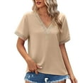 thumbnail image 1 of Mittory Women's Casual Petal Short Sleeve Contrast Lace V Neck Summer Tee Blouse Tops, 1 of 8