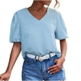 thumbnail image 1 of Mittory Women's Casual Puff Short Sleeve Lace Trim Eyelet V Neck Shirt Blouse Tunic Top, 1 of 8