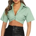 thumbnail image 1 of Mittory Women's Casual Short Sleeve Collar Twist Front Button Down Blouse Crop Top, 1 of 4