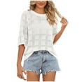 thumbnail image 1 of Mittory Women's Casual Short Sleeve Loose Tunic Tops Lightweight Crochet Knit Summer Sweaters Blouses, 1 of 5