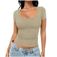 thumbnail image 1 of Mittory Women's Casual Short Sleeve Square Neck Summer Tops Ribbed Knit Slim Fit Tee Shirts, 1 of 5