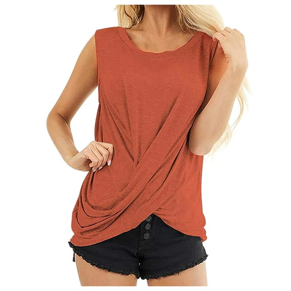 Mittory Women's Casual Sleeveless Tank Tops Summer Loose Crew Neck Twist Front Tops Backless Outdoor Workout Tunic Blouses