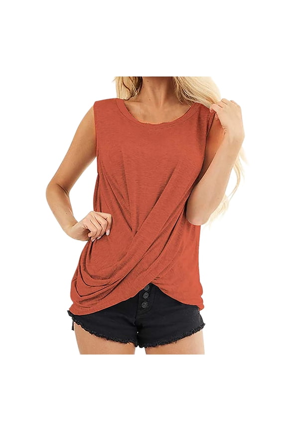 Women's Casual Sleeveless Tank Tops Summer Loose Crew Neck Twist Front Tops Backless Outdoor Workout Tunic Blouses