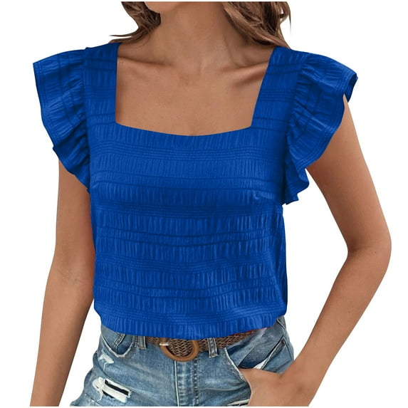 Mittory Women's Casual Summer Square Neck Tank Tops Sleeveless Ruffle Chiffon Blouses Top Shirts