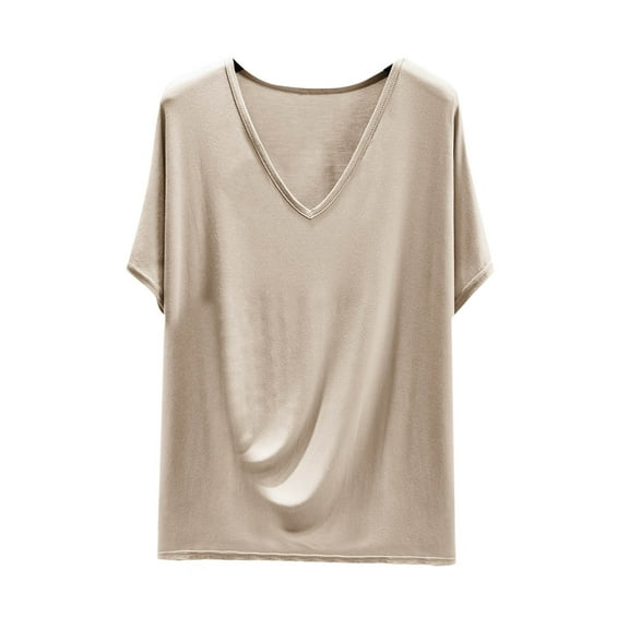 Mittory Women's Casual V-Neck Relaxed Fit Tee Short Sleeve Cotton Loose Boyfriend T-Shirt