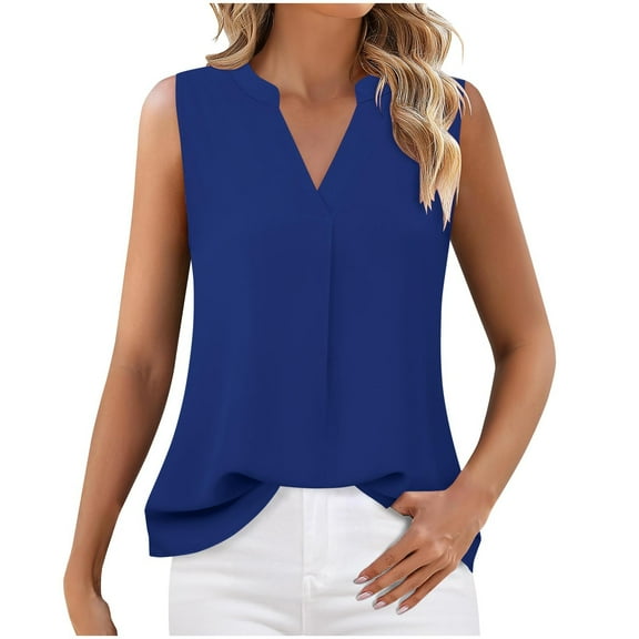 Mittory Women's Chiffon V Neck Sleeveless Blouse Tops Office Work Shirts