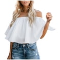 thumbnail image 1 of Mittory Women's Classic-Fit Shirt Plain Color Off The Shoulder Summer Blouse, 1 of 7