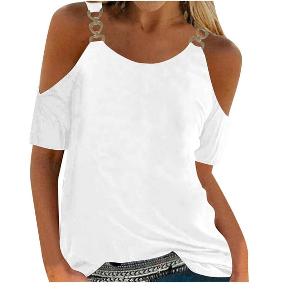 Mittory Women's Cold Shoulder Tops Short Sleeve V Neck T Shirts Basic Summer Tees