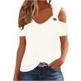 thumbnail image 1 of Mittory Women's Cold Shoulder Tops Short Sleeve V Neck T Shirts Basic Summer Tees, 1 of 8