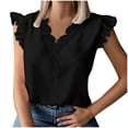 thumbnail image 1 of Mittory Women's Contrast Lace Scallop Trim Blouse V Neck Cap Sleeve Casual Summer Top, 1 of 6