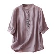 thumbnail image 1 of Mittory Women's Cotton Linen Button Down Shirts Retro Mandarin Collar Chinese Frog Button Tops Half Sleeve Loose Fit Blouse, 1 of 3