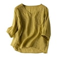 thumbnail image 1 of Mittory Women's Cotton Linen Button Short Sleeve Shirts Summer Loose Crew Neck Casual Boho Top Embroidered Blouse Tops, 1 of 6
