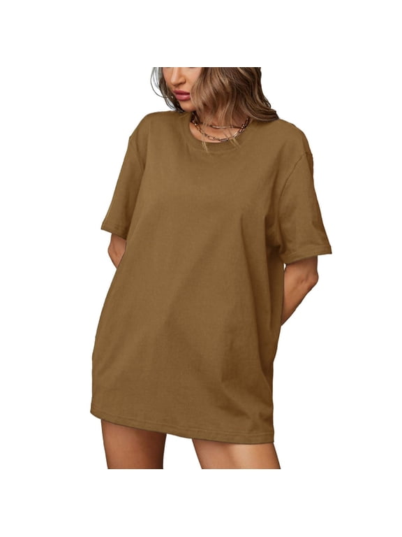 Women's Cotton Short Sleeve Shirts Casual Crew Neck T-Shirts Loose Basic Tee Tops