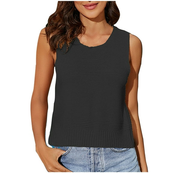 Mittory Women's Crew Neck Sweater Vest Summer Sleeveless Knit Tank Tops Back Button Hollow Pullover Vests