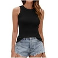 thumbnail image 1 of Mittory Women's Crewneck Ribbed Tank Tops Summer Basic High Neck Sleeveless Slim Fit Crop Tops, 1 of 7