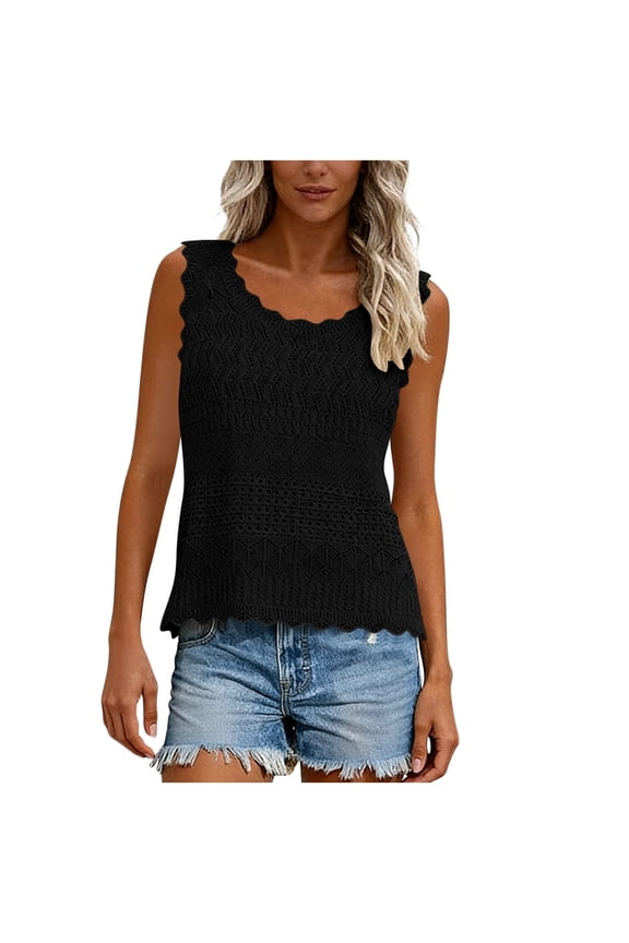 Women's Crochet Sweater Vest - Sleeveless Boho Tank Top for Spring, Summer & Beach Vacation