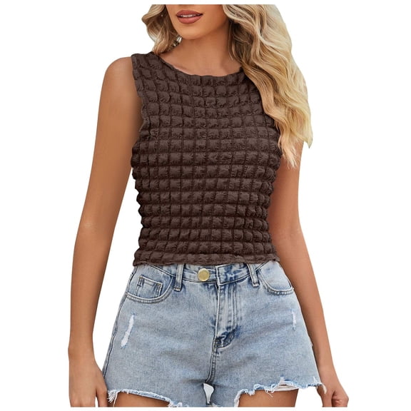 Mittory Women's Crop Tank Tops Popcorn Sleeveless Blouses T Shirts Casual Slim Fit Tee Going Out Streetwear Vest