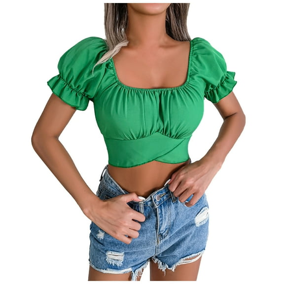 Mittory Women's Crop Tops Ruffle Short Sleeve Tie Back Summer Off Shoulder Top Blouse
